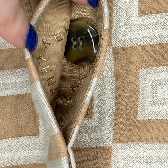 Kenar Geometric Print Coat Tan Beige Square Pattern Career Casual Women Size 8 - Picture 6 of 9